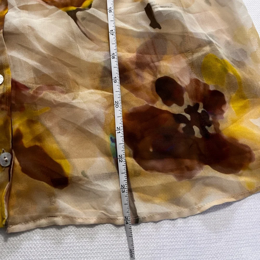 ZARA Scarf Detail Floral Print Oversized Shirt | Ecru/Yellow - Picture 14 of 14